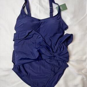 Elegant Waves One-Piece Dress Swimsuit – Blue (Medium) by EoMenie